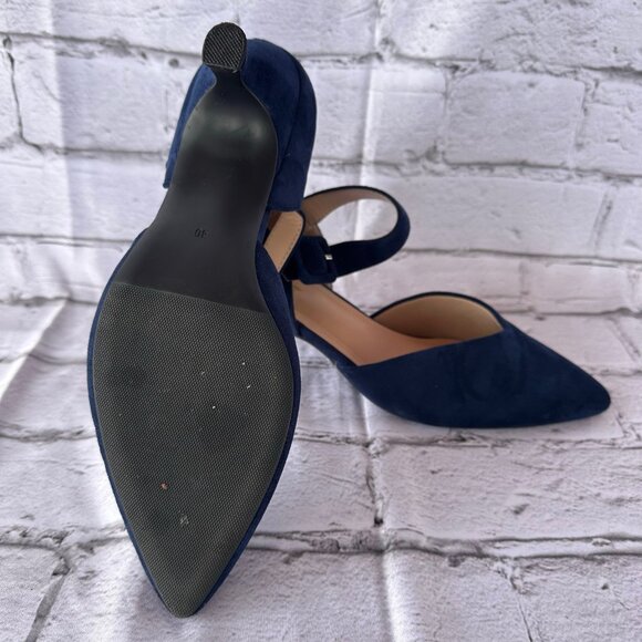 NIB Pointed Closed Toe Ankle Strap Buckle Slip on Low Heel Pumps Navy Blue Sz 10 - Picture 10 of 13